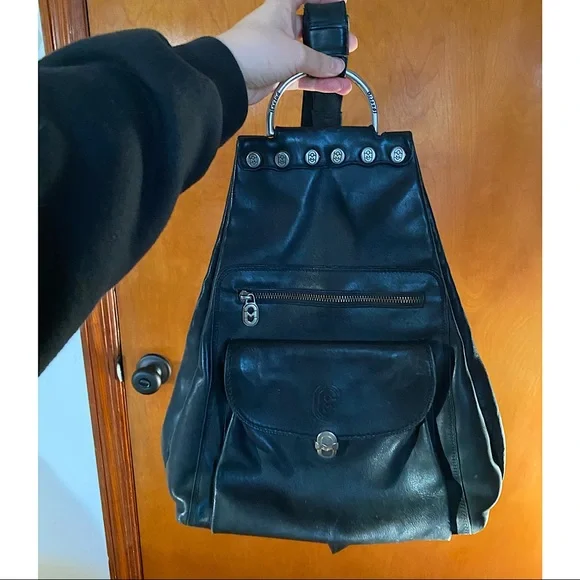 marino orlandi leather backpack with o ring Marino Orlandi Cognac Logo Leather Backpack | Bucket Purse main image 4